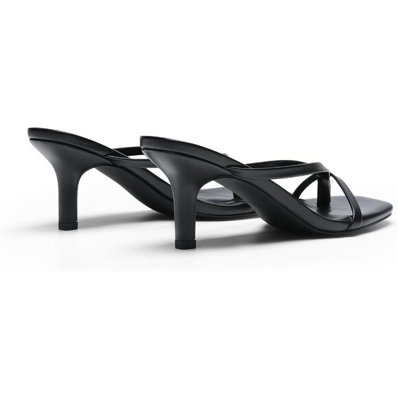 Dream Pairs Women Black Faux Leather Open Square Toe Thong Heeled Sandals - Picture 3 of 7